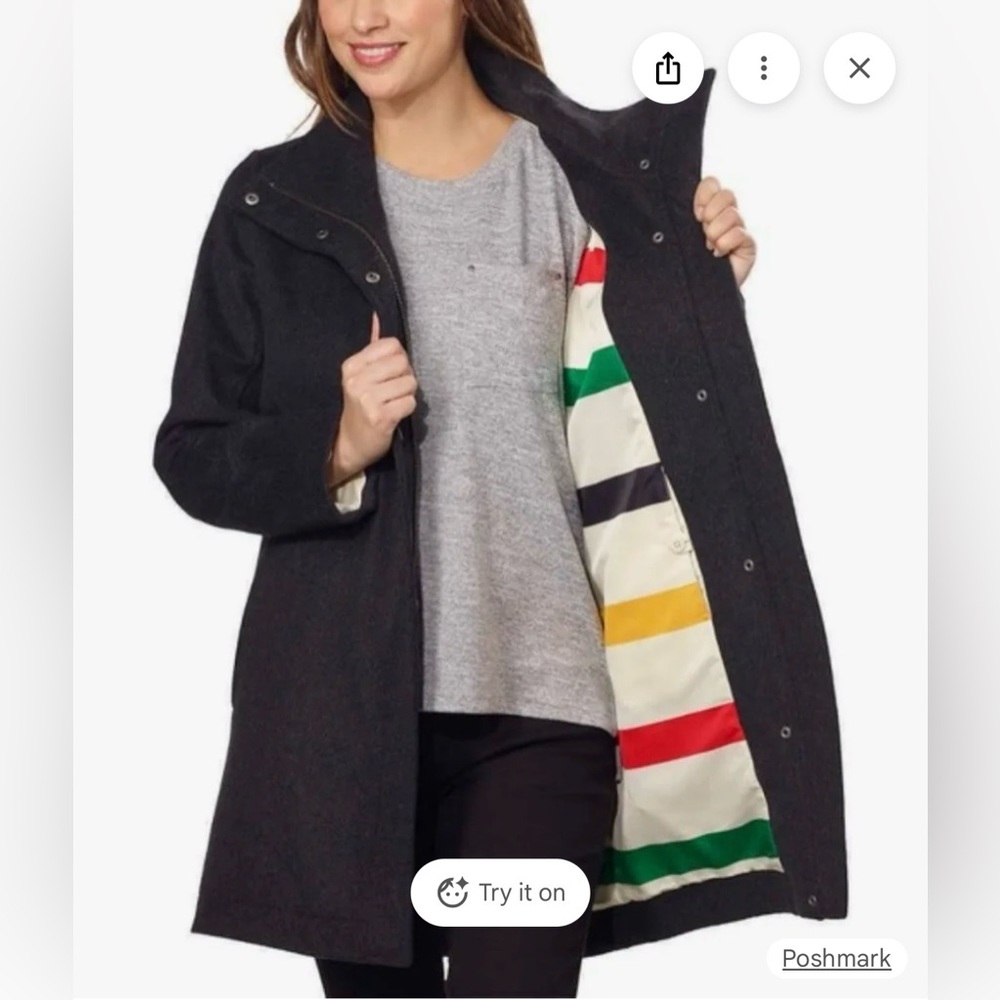 Pendleton “Ladies”  size S/M Black Pea Coat with beautiful Striped Lining
